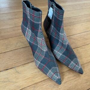 Zara Red and Black Plaid Ankle Boots